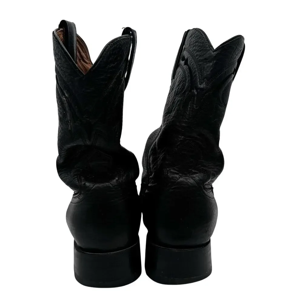 Road Wolf Mens Black Leather Western Boots US Size 7.5 Medium Roadwolf